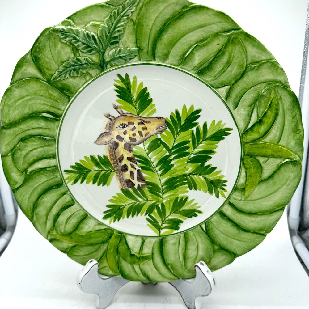 Intrada SAFARI Bamboo GIRAFFE 10" DINNER PLATE Majolica Ceramic Italy